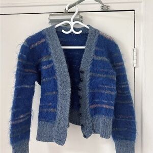 Chunky blue knit mohair vintage cardigan